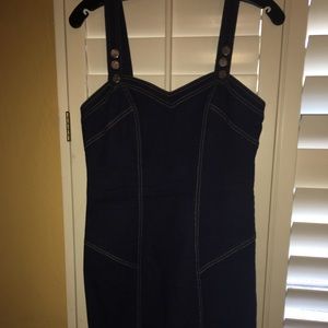 Dark denim mini dress with button detail
